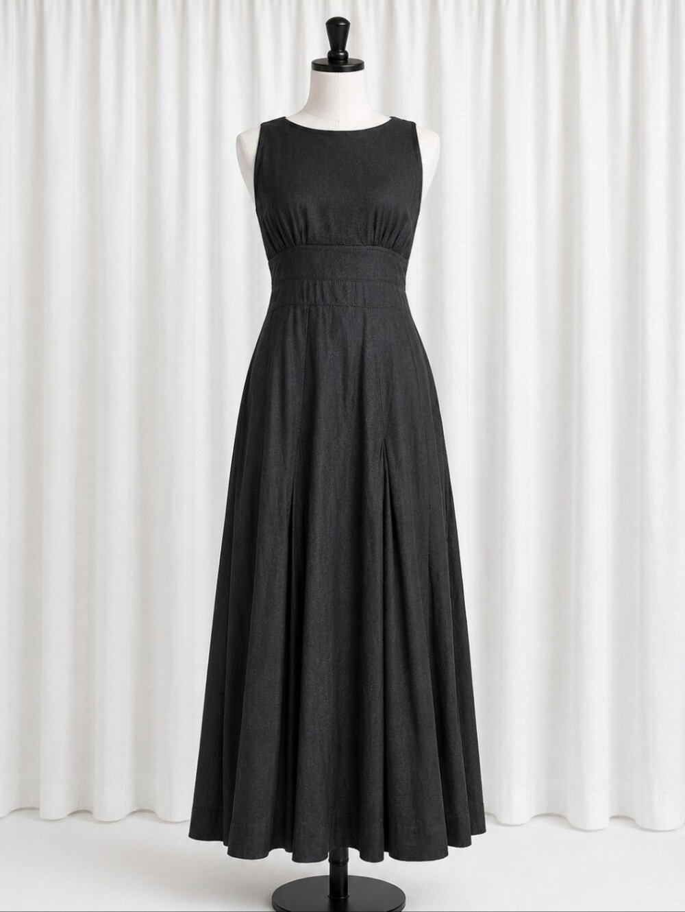 Rachel Zoe Black Linen Blend Open Back Side Pockets Chic Resort Wear Maxi Dress